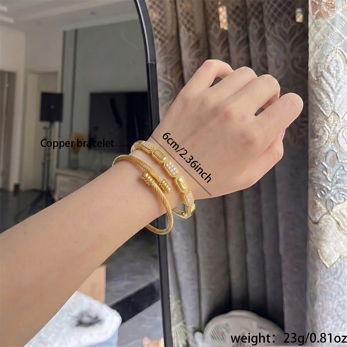 2pcs Chic Classic Copper & Stainless Steel Stackable Bracelets